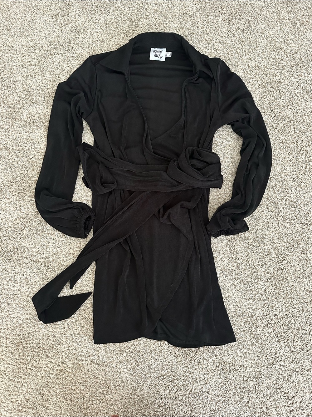 Princess Polly Black Long Sleeve Mini Wrap Dress